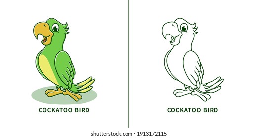 Sparrow Cartoon Vector Illustration. Cockatoo Bird Kids Coloring Images Animal. Kids Drawing Bird Symbol Icon Character