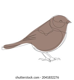 sparrow drawing by one continuous line, isolated