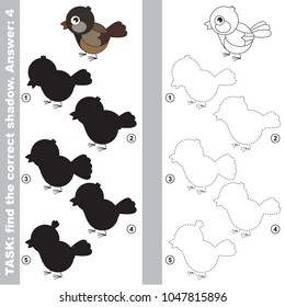 Sparrow to find the correct shadow, the matching educational kid game to compare and connect objects and their true shadows, simple gaming level for preschool kids.
