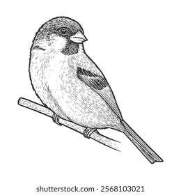 Sparrow Hand-Drawn Vector, Graphic Style, Cartoon Illustration, Black and White, Sketch Style, Isolated on White Background