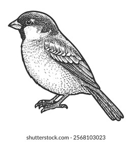 Sparrow Hand-Drawn Vector, Graphic Style, Cartoon Illustration, Black and White, Sketch Style, Isolated on White Background