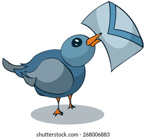 Sparrow holding an Envelope, Vector Illustration isolated on White Background. 