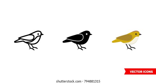 Sparrow icon of 3 types: color, black and white, outline. Isolated vector sign symbol.