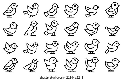 Sparrow icons set outline vector. Fly bird. House tree
