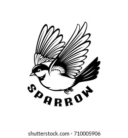 sparrow illustration. logo template, monochrome