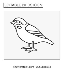  Sparrow line icon. Small chiefly brownish or grayish bird. Eco system. Birds concept. Isolated vector illustration. Editable stroke