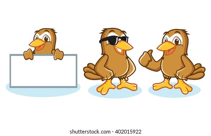 Sparrow Mascot Vector happy, pose and bring board