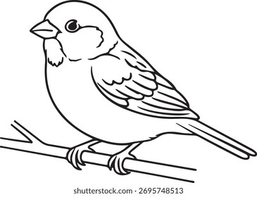 Sparrow on branch icon vector illustration bird design. Wild sparrow animal simple outline sign creative design element for print or web.