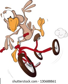 Sparrow on a tricycle. Cartoon