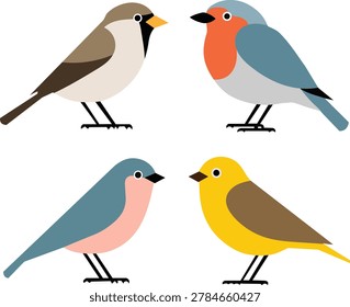 Sparrow robin finch canary flat silhouette icons clean modern style