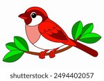 Sparrow Sitting on Branch Vector Color Illustration.