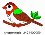 Sparrow Sitting on Branch Vector Color Illustration.