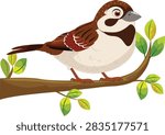 The sparrow is sitting on the tree branch Vector clipart illustration