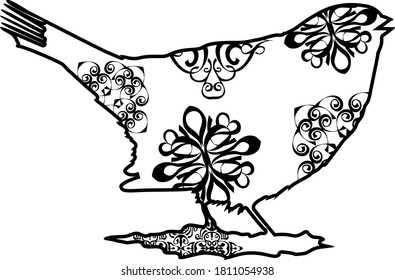 Sparrow Vector Black Design With Nature Pattern