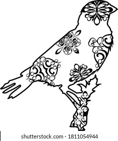 Sparrow Vector Black Design With Nature Pattern