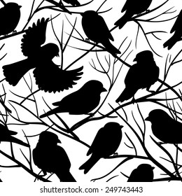 Sparrows on the branches seamless