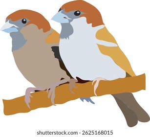 Gorriones sentados en una rama de un Arte vectorial de árbol