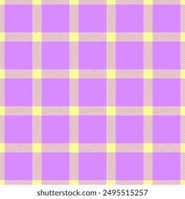 Sparse background pattern textile, long plaid seamless tartan. Patterned fabric vector check texture in yellow and violet colors palette.