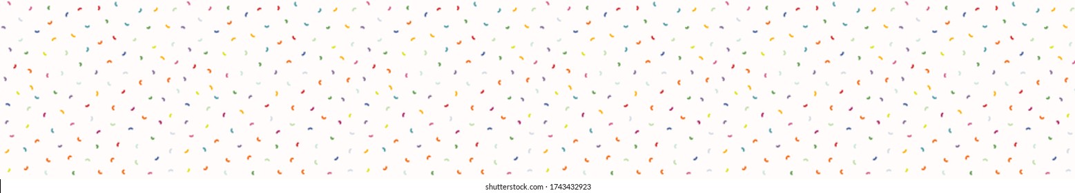 Sparse confetti dotty border texture seamless background. Tiny colored flecked sprinkles ribbon trim edge banner. Modern cute falling speckle pattern. Japanese kawaii minimal digital party washi tape.