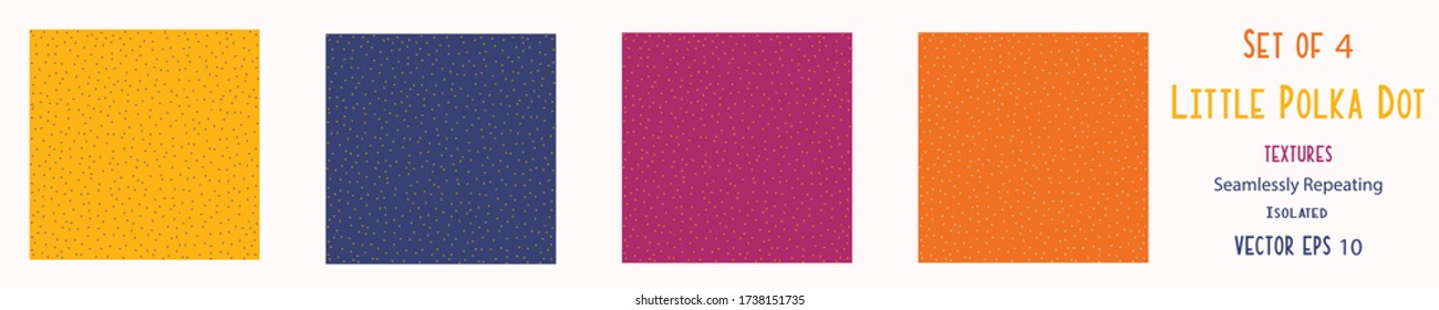 Sparse confetti dotty paper texture seamless background. Tiny colored flecked polka dot sprinkles isolated. Modern cute falling speckle pattern. Japanese minimal summer party scrapbook paper set of 4