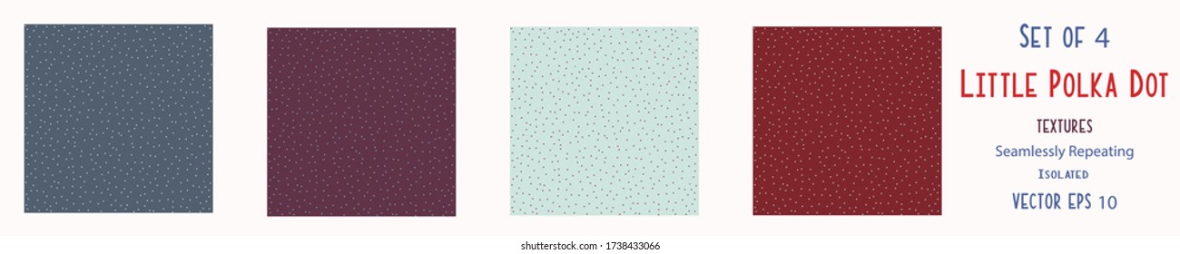 Sparse confetti dotty paper texture seamless background. Tiny colored flecked polka dot sprinkles isolated. Modern cute falling speckle pattern. Japanese minimal summer party scrapbook paper set of 4