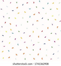 
Sparse confetti dotty paper texture seamless background. Tiny colored flecked swirl comma sprinkles isolated. Modern cute falling speckle pattern. Japanese kawaii minimal summer party scrapbook paper