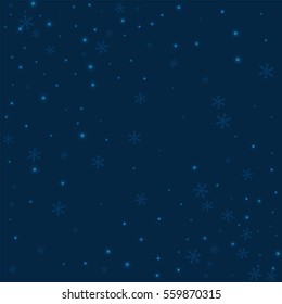 Sparse glowing snow. Abstract scattered pattern with sparse glowing snow on deep blue background. Vector illustration.
