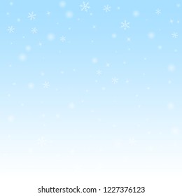 Sparse glowing snow Christmas background. Subtle flying snow flakes and stars on winter sky background. Awesome winter silver snowflake overlay template. Fresh vector illustration.
