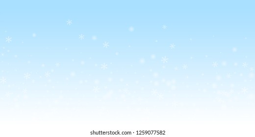 Sparse glowing snow Christmas background. Subtle flying snow flakes and stars on night sky background. 