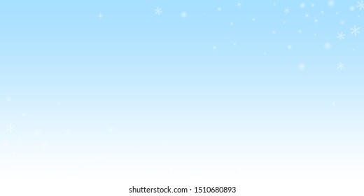 Sparse glowing snow Christmas background. Subtle flying snow flakes and stars on winter sky background. Appealing winter silver snowflake overlay template. Powerful vector illustration.
