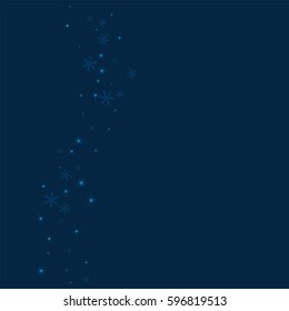 Sparse glowing snow. Left wave with sparse glowing snow on deep blue background. Vector illustration.