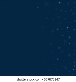 Sparse glowing snow. Scatter right gradient with sparse glowing snow on deep blue background. Vector illustration.