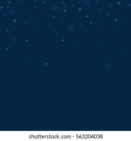 Sparse glowing snow. Scatter top gradient with sparse glowing snow on deep blue background. Vector illustration.