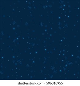 Sparse glowing snow. Scatter vertical lines with sparse glowing snow on deep blue background. Vector illustration.