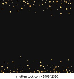Sparse gold confetti. Borders with sparse gold confetti on black background. Vector illustration.