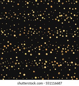Sparse gold confetti. Chaotic scatter lines with sparse gold confetti on black background. Vector illustration.
