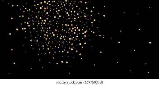 Sparse gold confetti luxury sparkling confetti. Scattered small gold particles on black background. Awesome festive overlay template. Extra vector illustration.