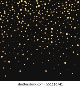 Sparse gold confetti. Top gradient with sparse gold confetti on black background. Vector illustration.