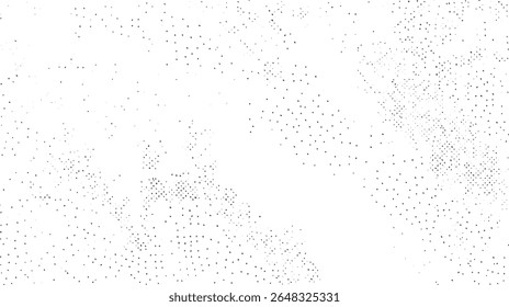 Sparse grunge dot texture vector. Minimal scattered speckle overlay with abstract halftone effect. Faded dust pattern in black on white.
