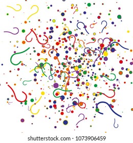 Sparse question marks on white background. Multicolored question marks with bright circles. Vector illustration.