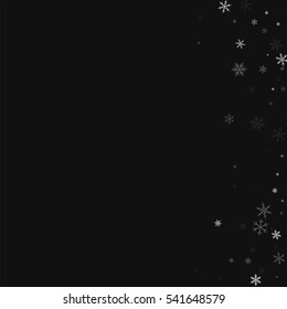 Sparse snowfall. Abstract right border with sparse snowfall on black background. Vector illustration.