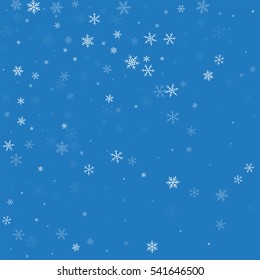 Sparse snowfall. Abstract scatter with sparse snowfall on blue background. Vector illustration.