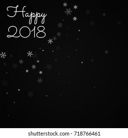 Sparse snowfall Happy 2018 greeting card on red background. Charming vector illustration.