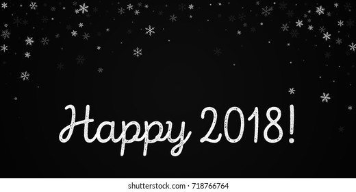 Sparse snowfall Happy 2018 greeting card on black background. Pleasing vector illustration.