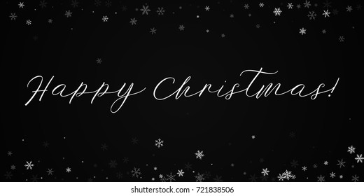 Sparse snowfall Happy Christmas greeting card on black background.cool vector illustration.