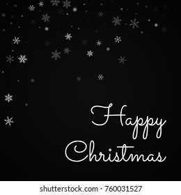 Sparse snowfall Happy Christmas greeting card on black background. Gorgeous vector illustration.