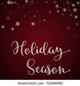 Sparse snowfall Holiday Season greeting card on red background. Magnificent vector illustration.