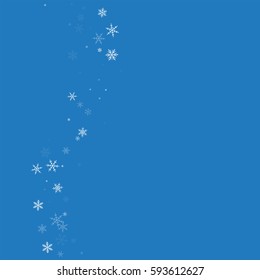 Sparse snowfall. Left wave on blue background. Vector illustration.