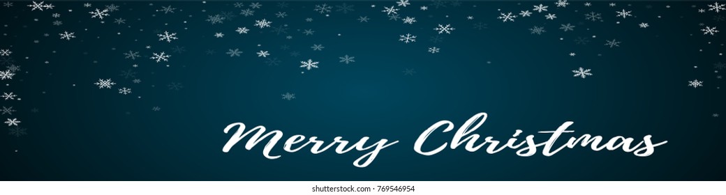 Sparse snowfall Merry Christmas greeting card on blue background.fair vector illustration.