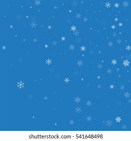 Sparse snowfall. Random gradient scatter with sparse snowfall on blue background. Vector illustration.